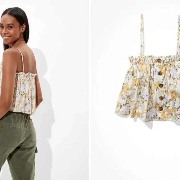 Sale 3/$20 | AE Printed Floral Button-Up Tube Top - Picture 7 of 9